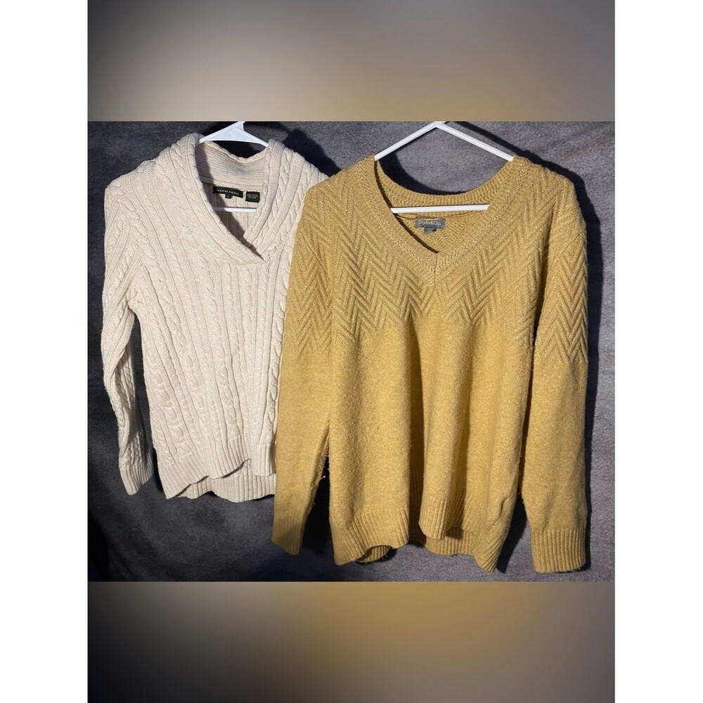 Lot of 2 Women's Sweaters Size L Jeanne Pierre Cable Knit & Style Co Shimmer